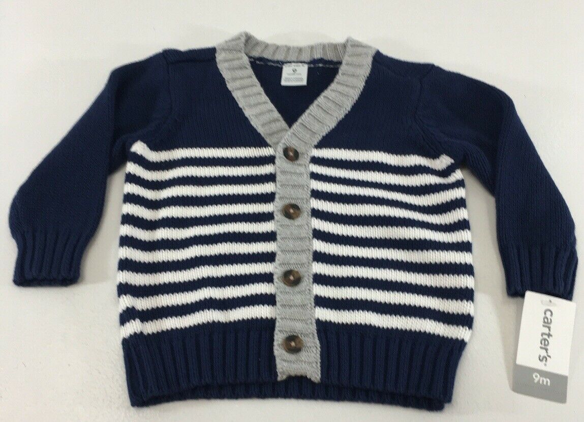 Carters Baby Boys Long Sleeve Button Up Sweater Navy Blue Size 9 M Nwt #