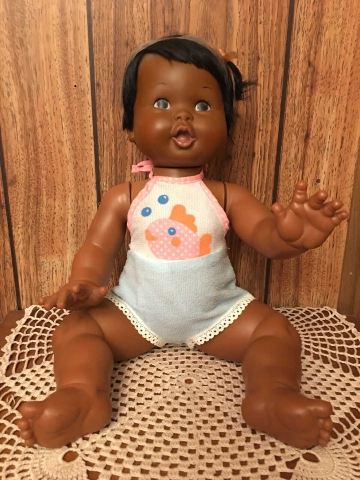 Vintage Original 17” Ideal African American Rub-a-dub Dolly With Tagged Sunsuit
