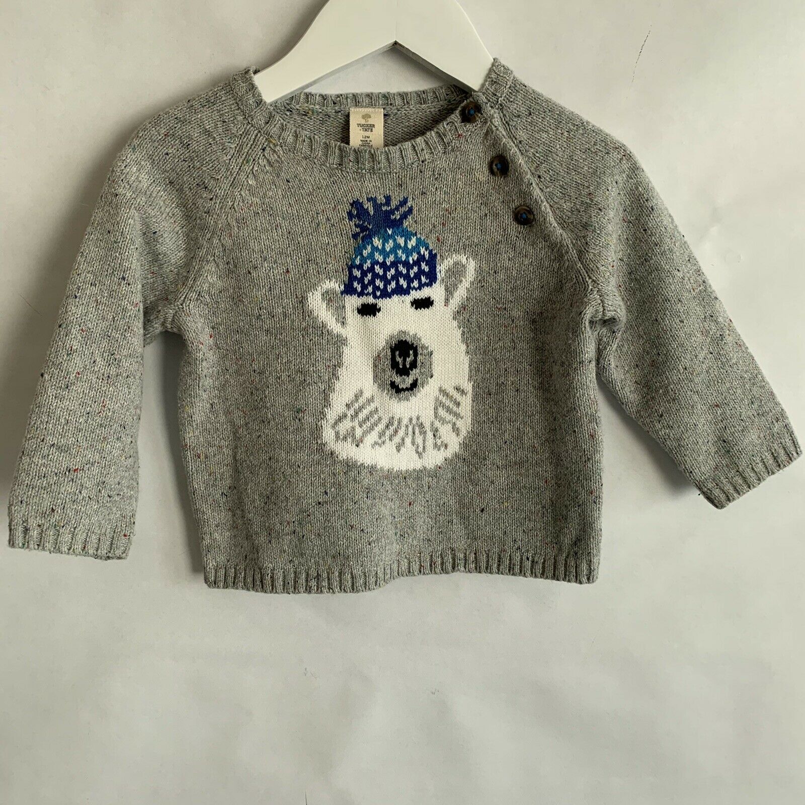 Nordstrom Tucker + Tate Kids Polar Bear Sweater Size 12 Months Gray White Blue